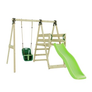 OutdoorToys Schaukel Hortensie mit Babyschaukel und Rutsche aus Holz, grün.