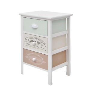 vidaXL Schränkchen im französischen Stil mit 3 Schubladen in Pastellfarben und Aufdruck.