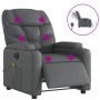 Grauer elektrischer Massagesessel aus Kunstleder mit Vibrationsfunktion und Getränkehalter.