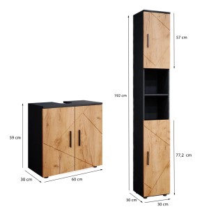 Vicco Badmöbel-Set Irma, 2-teilig, Eiche/Anthrazit mit Waschbeckenunterschrank und Hochschrank.