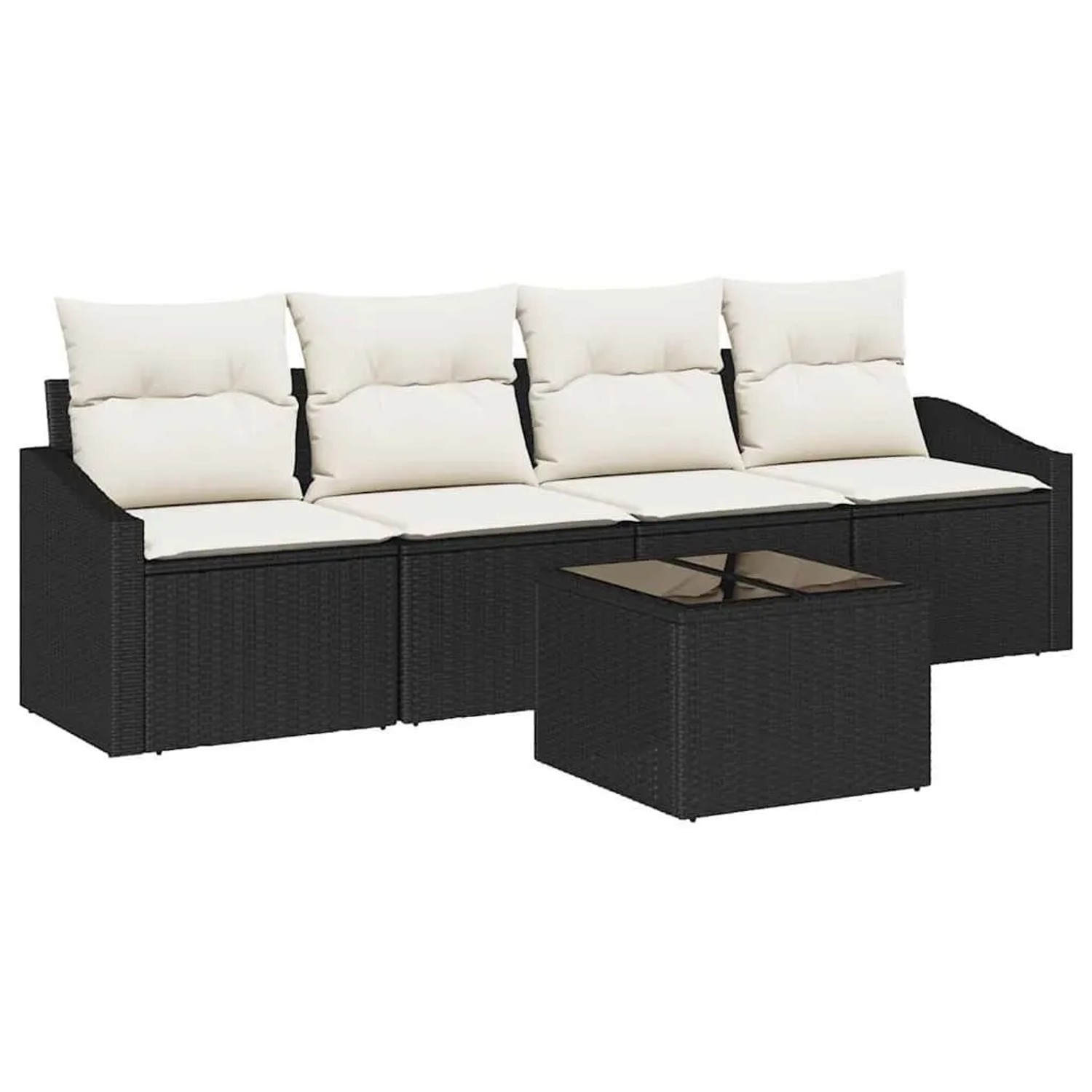 vidaXL Sofa Set mit Kissen 5-Tlg Schwarz und Creme Poly-Rattan 3355256 günstig online kaufen