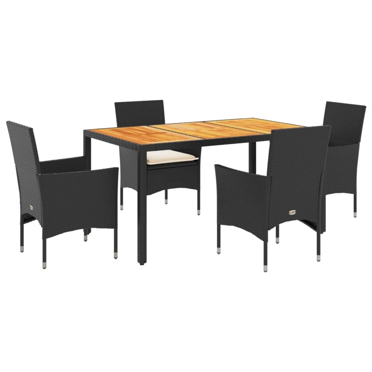 vidaXL 5-Tlg Garten-Essgruppe mit Kissen Schwarz Poly Rattan Akazie 3278665