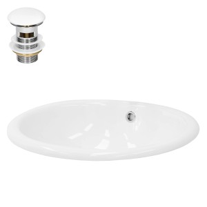 ML-Design Waschbecken, oval, weiß glänzend, mit Ablaufgarnitur.