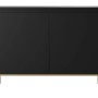 Schwarzes Selsey Sideboard Bemmi mit grifflosen Türen und goldenen Metallbeinen. Modernes Design für Stauraum.