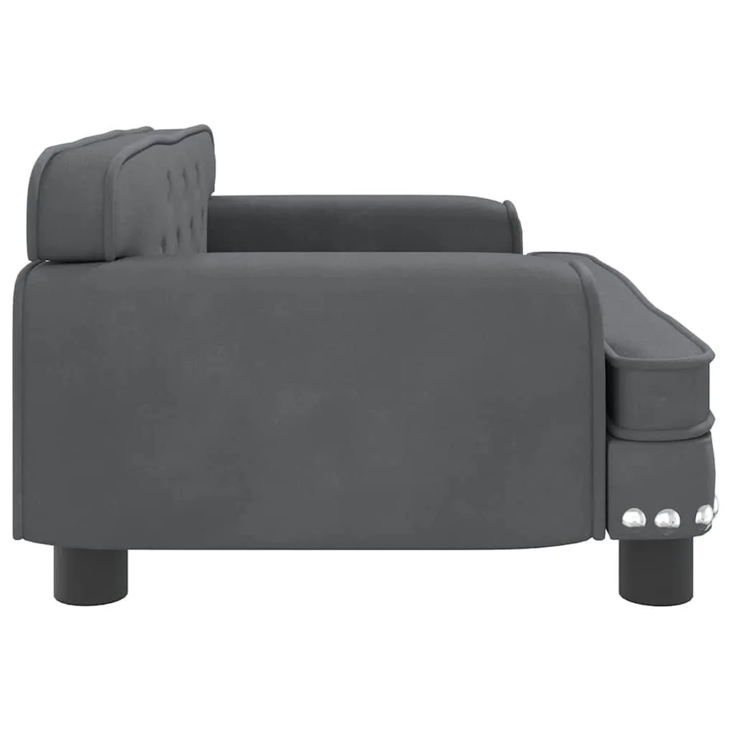 Dunkelgraues vidaXL Hundebett (70x45x30 cm) aus Samt, seitliche Ansicht.