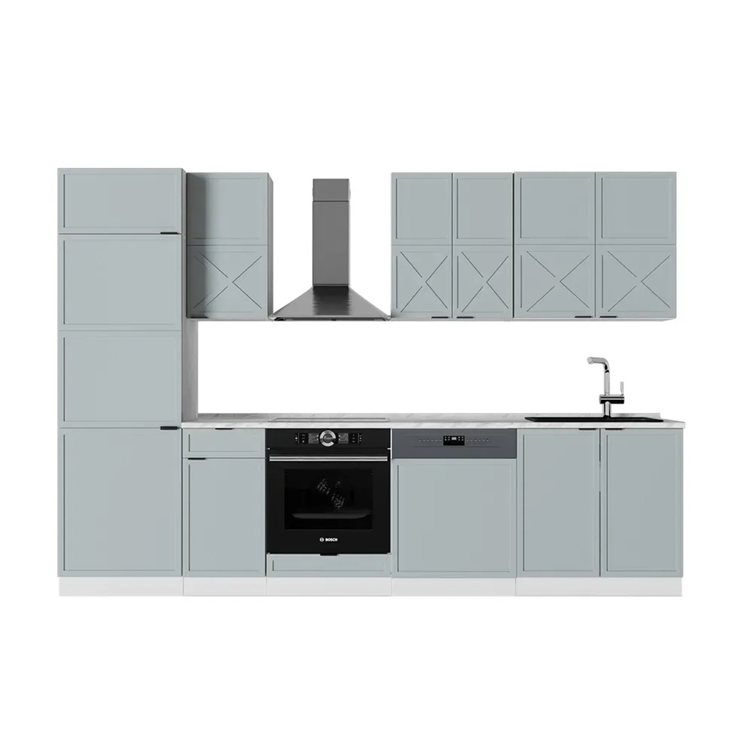 Vicco Fame-Line Küchenzeile Hellblau-grau/Weiß 300 cm AP Marmor ohne E-Geräte