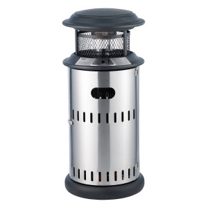 Enders Gas-Terrassenfeuer Vulano Edelstahl Schwarz. Heizstrahler mit Feuerlanze und Rollen.