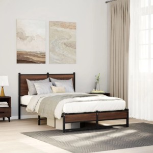 vidaXL Metallbett ohne Matratze Braun Eichen-Optik 120x200 cm 4007938