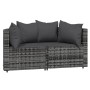 Graues 3-tlg. vidaXL Garten-Lounge-Set aus Polyrattan mit anthrazitfarbenen Kissen.