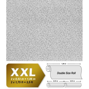 Weiße, überstreichbare Vliestapete mit Rauhfaser-Put-Muster, XXL-Rolle.