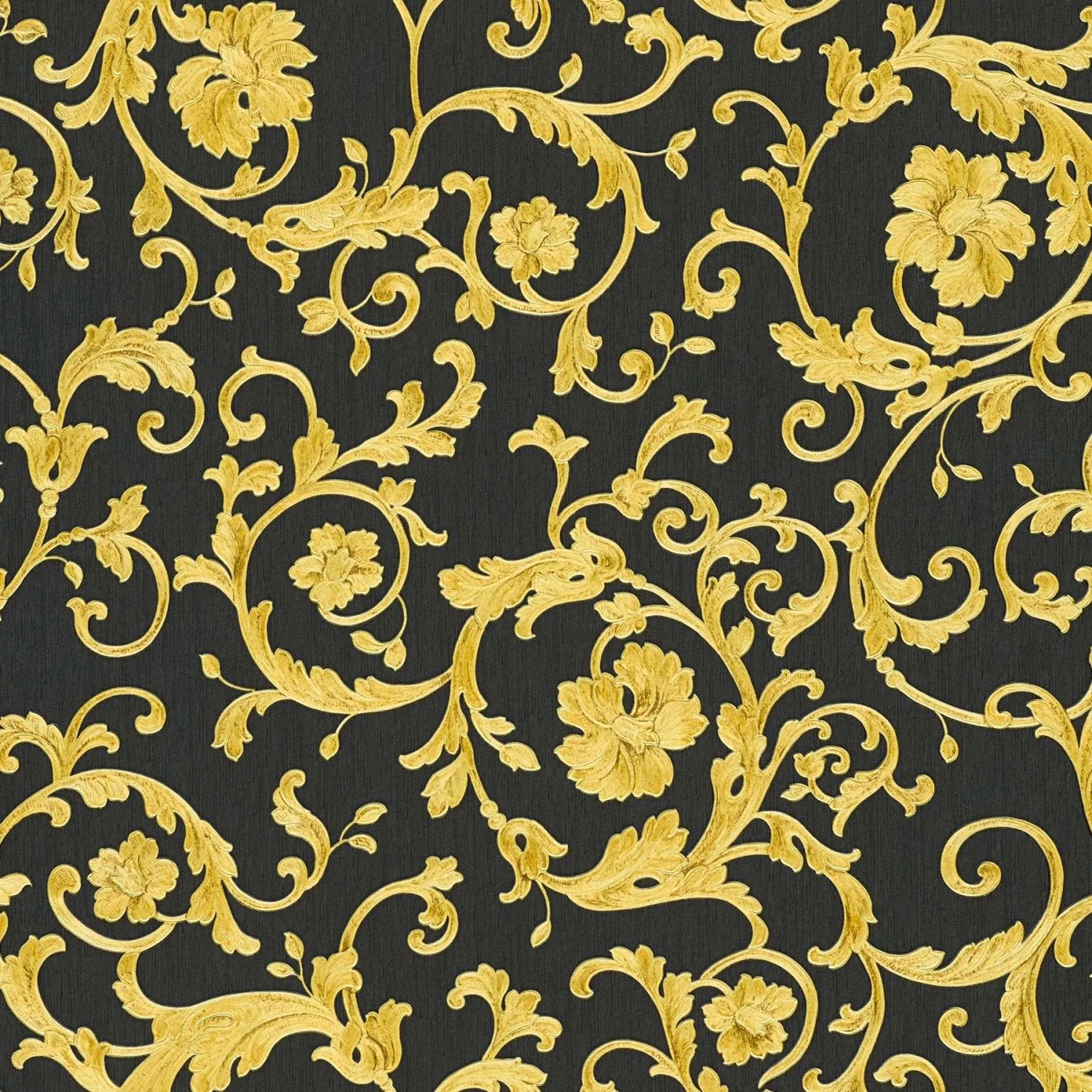 Bricoflor Edle Tapete in Schwarz und Gold Wohnzimmer und Schlafzimmer Tapete mit Ornament im Rokoko Stil Vinyl Vliestapete mit Barock Design