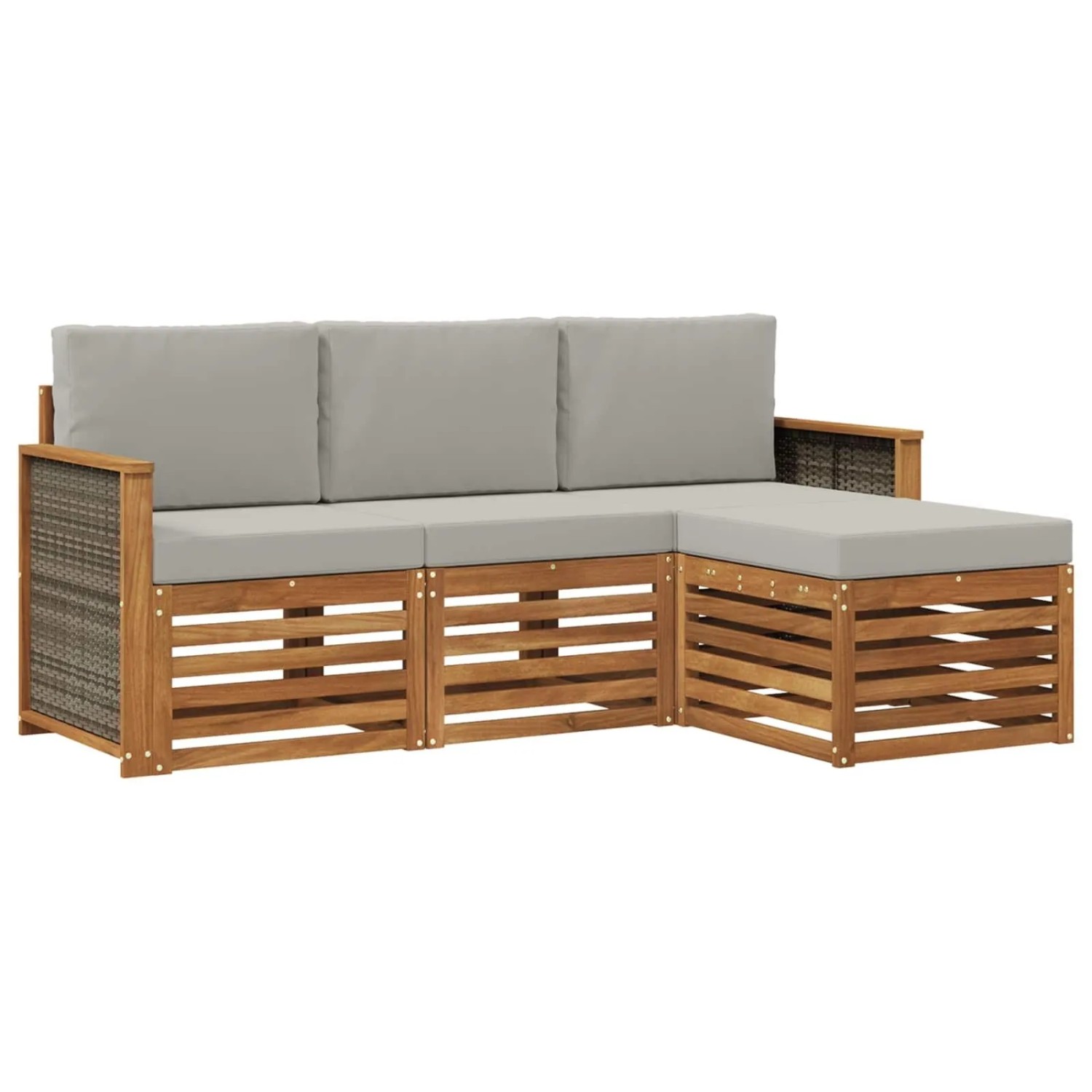 vidaXL Outdoor-Sofagarnitur mit Kissen 4 Stk Natur und Hellgrau 3384197