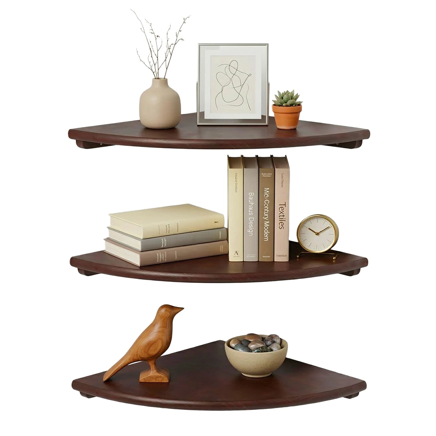Relaxdays Wandeckregal Walnussholz Dunkelbraun 3 cm x 30 cm x 30 cm
