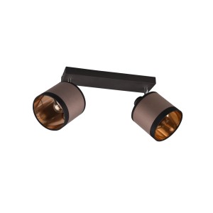 Reality Davos Spot, 2-flammig, schwarz matt, mit Stoffschirmen in Taupe und Gold innen.