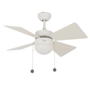 Weißer BEACON Deckenventilator Breezer (81 cm) mit Beleuchtung und Zugketten.