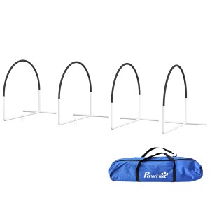 PawHut Agility Set mit 4 Slalomstangen und Tragetasche für Hundetraining.