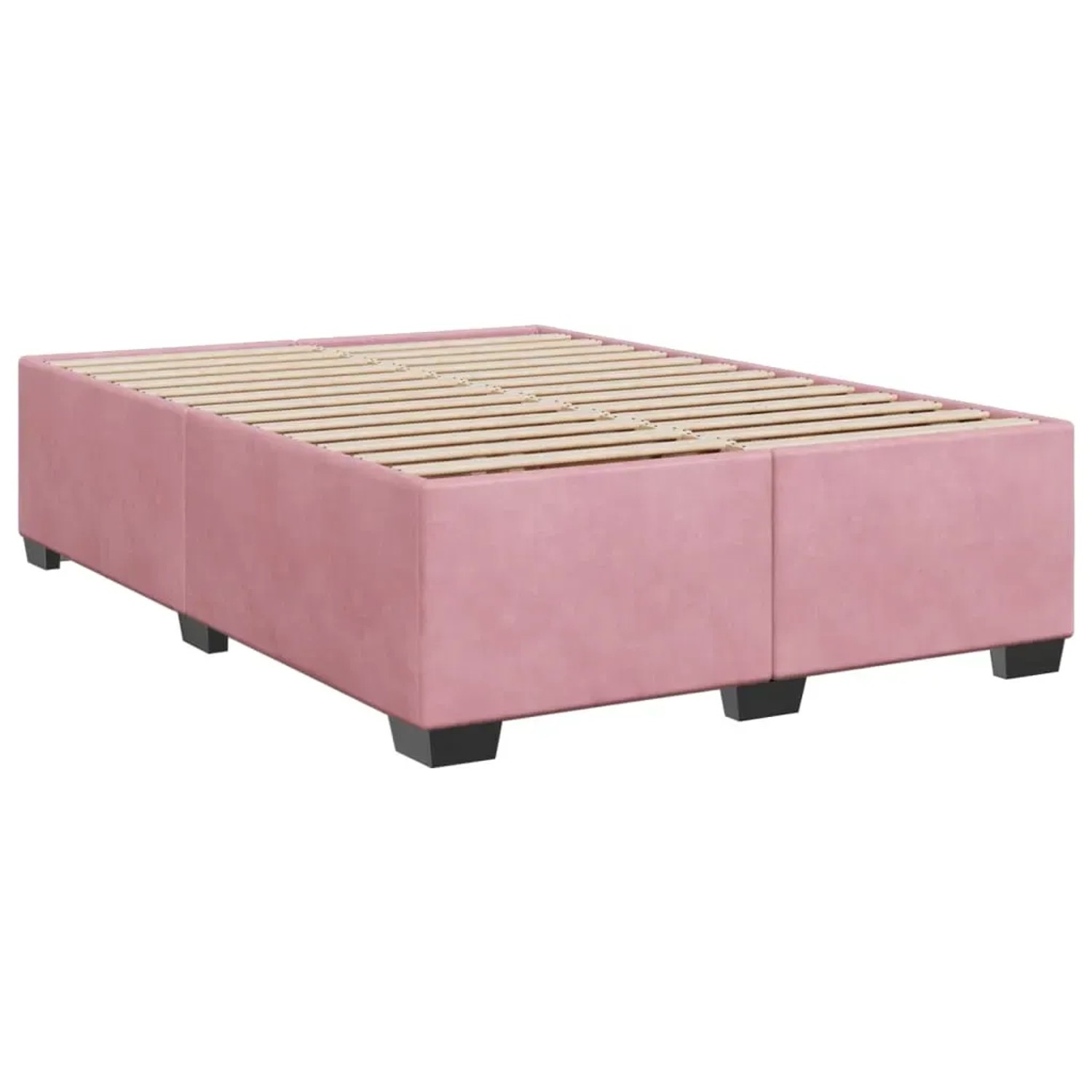 Rosa vidaXL Boxspringbett 140x190 cm mit Lattenrost und schwarzen Füßen.