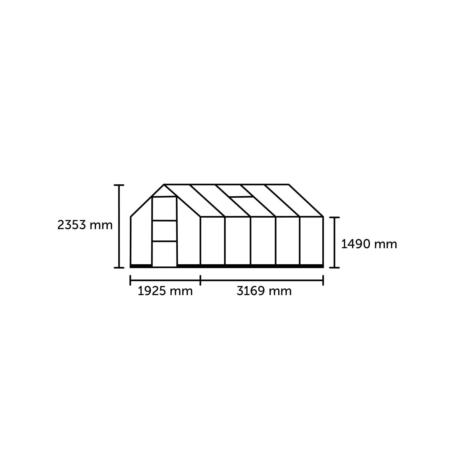 Skizze Halls Gewächshaus Icon 6 Schwarz, Maße: 235,3x192,5x316,9 cm, ideal für Pflanzenzucht.
