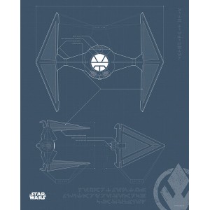 Komar Wandbild Star Wars Fighter, 40x50 cm, technische Zeichnung auf blauem Grund.