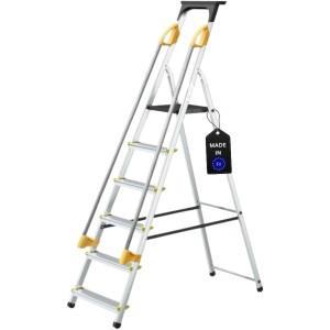 PROREGAL Stufenstehleiter mit 6 Stufen, Werkzeugablage und Handlauf. Arbeitshöhe 3,19 m, Traglast 150 kg.