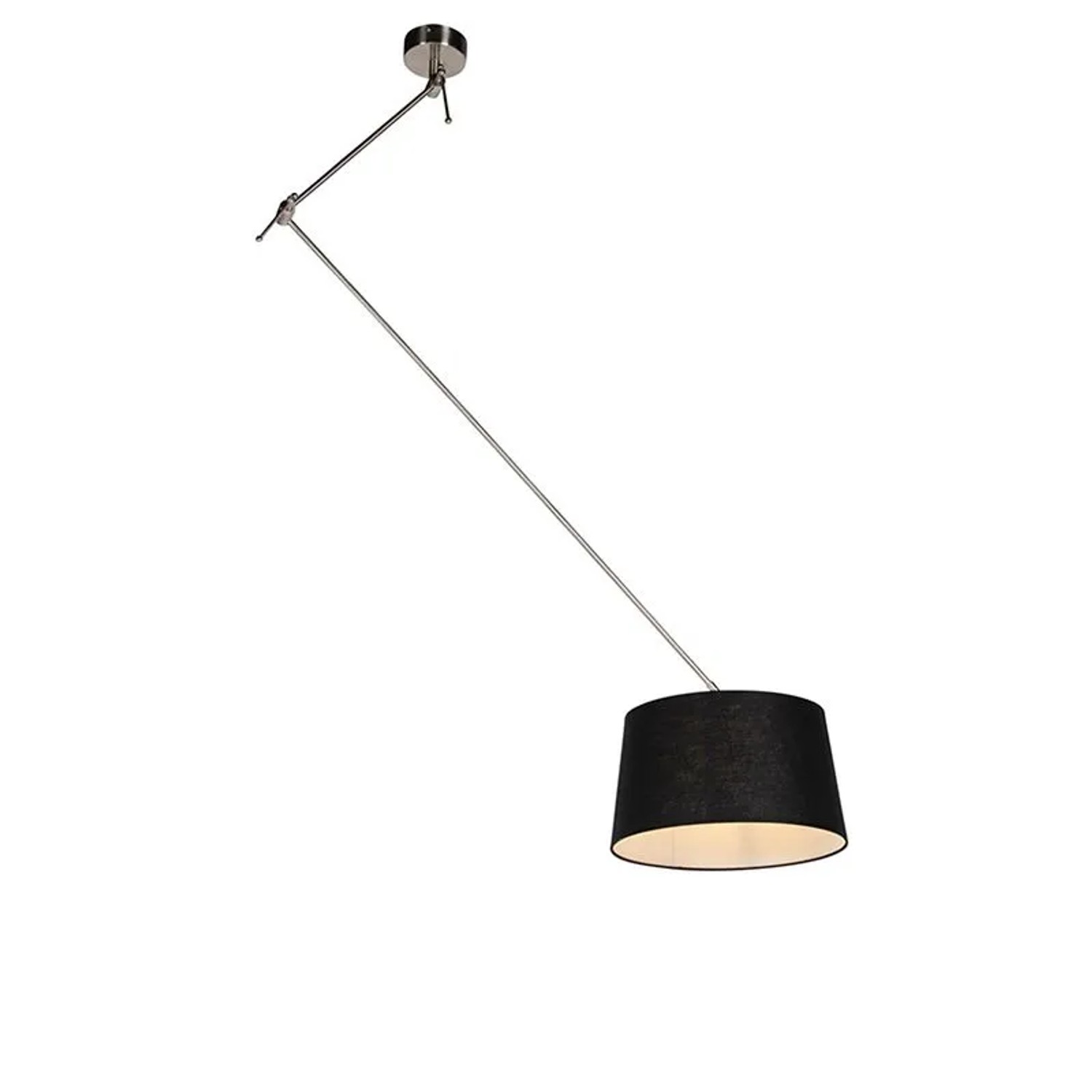 QAZQA Hängelampe mit Leinenschirm Schwarz 35 cm Blitz I Stahl