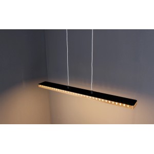 Moderne LED-Pendelleuchte Solaris in Schwarz-Holz, 70x120 cm. Dimmbare Hängeleuchte für Wohnraum und Esszimmer.