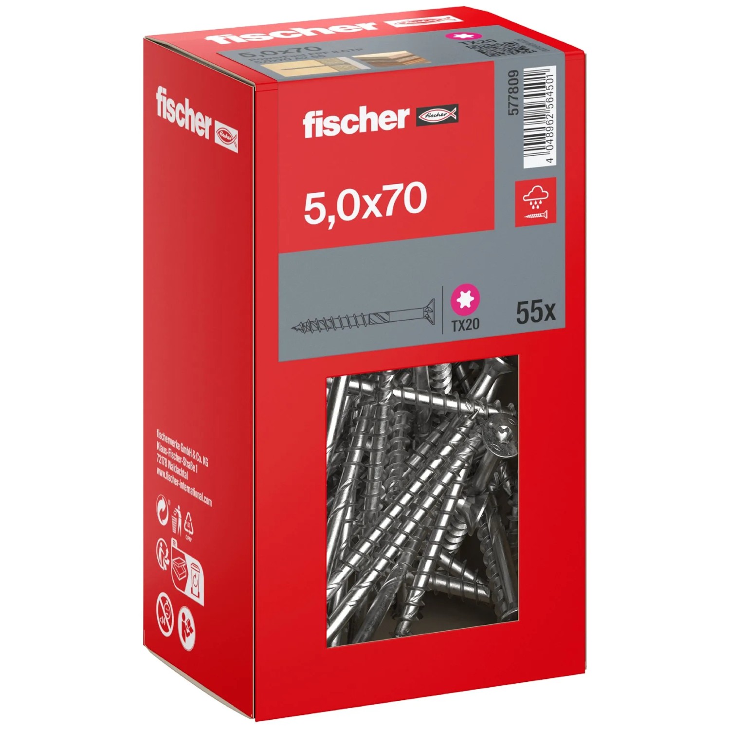 Fischer Schraube PowerFast II A2 Senkkopf TX Teilgewinde Ø 5 x 70 mm 55 Stk