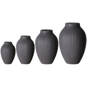 Ritzenhoff & Breker Alsta Vasen Set, 4 graue Steingut-Vasen mit Rillenstruktur.