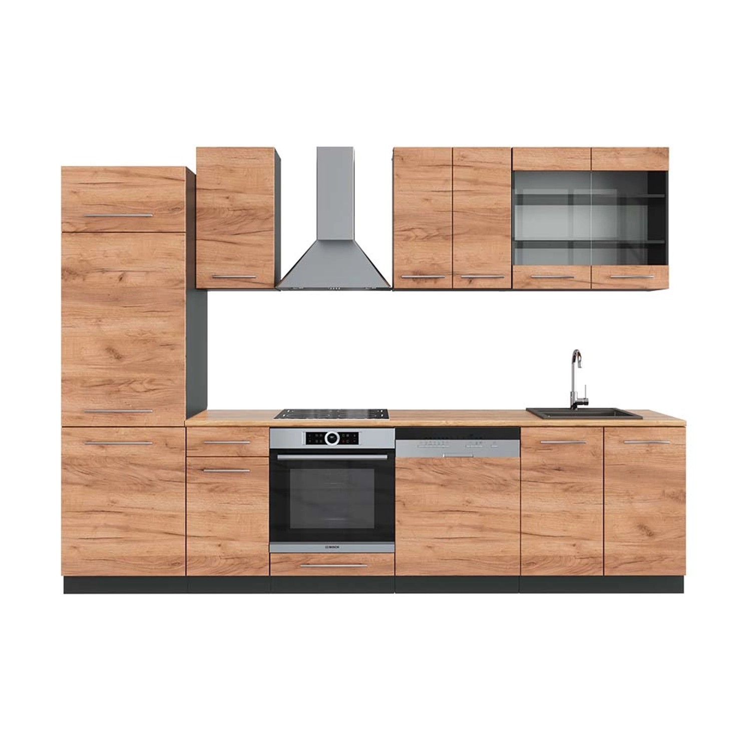 Vicco Fame-Line Küchenzeile Goldkraft Eiche/Anthrazit 300 cm AP Eiche günstig online kaufen