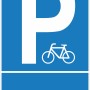 Blaues Parken Fahrräder Schild, 25x15 cm, mit weißem "P" und Fahrradsymbol.