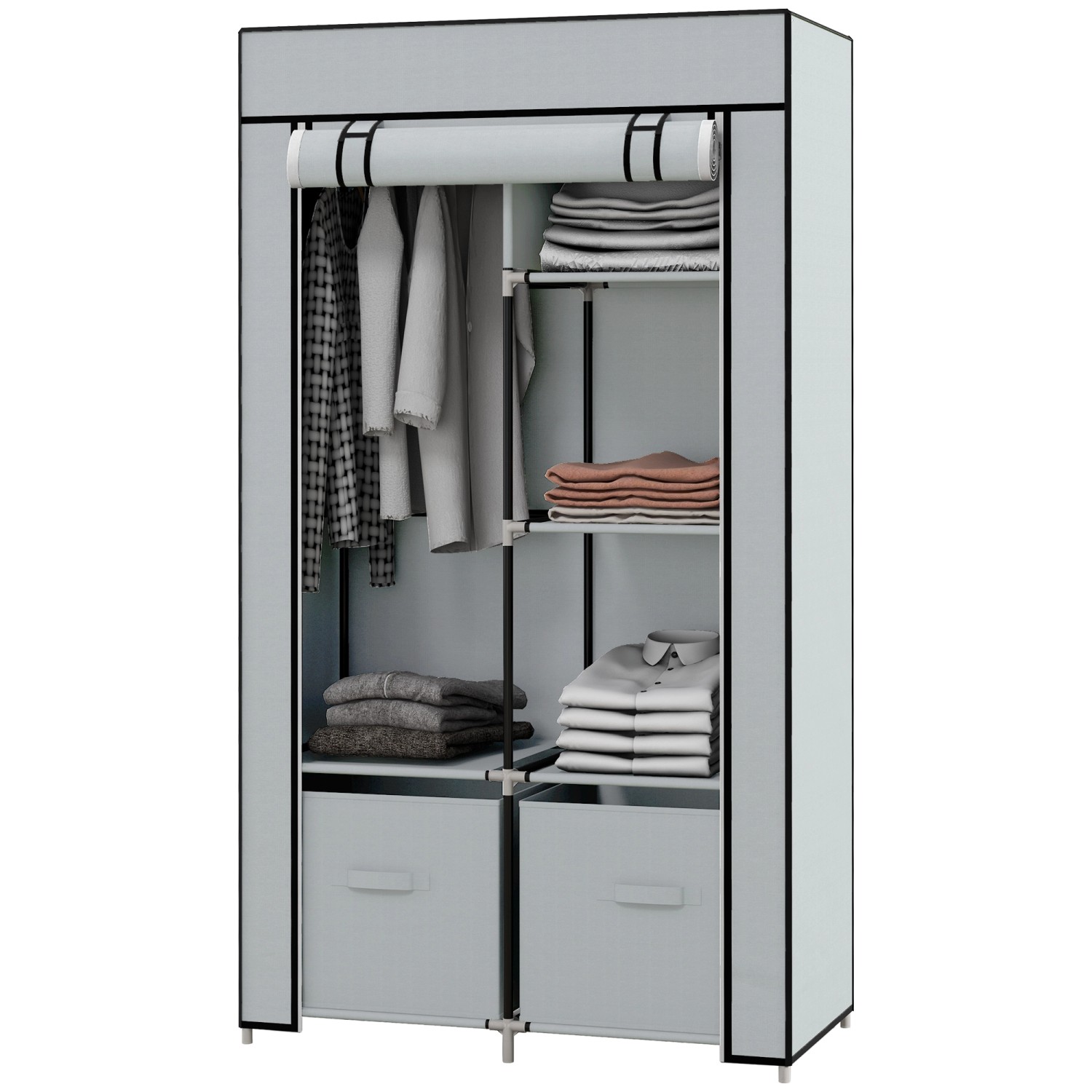 HOMCOM Stoffschrank mit 5 Fächern Reißverschluss Hellgrau 83 x 42,5 x 162,5 cm