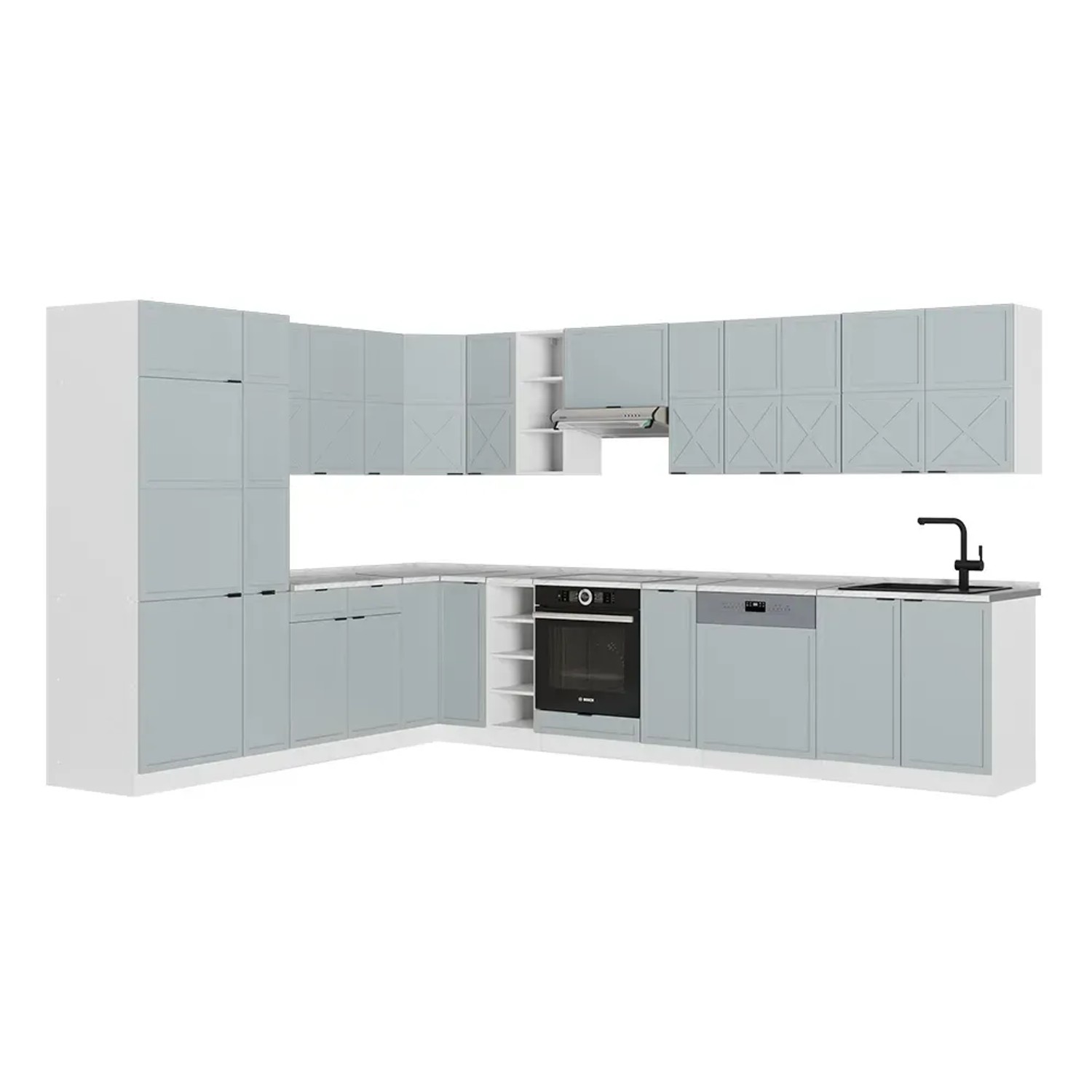 Vicco Fame-Line Eckküche Hellblau-grau/Weiß 347 x 257 cm ohne Arbeitsplatte ohne E-Geräte