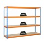 PROREGAL Schwerlastregal Wood Beast, blau-orange, mit 4 Ebenen und hoher Fachlast.