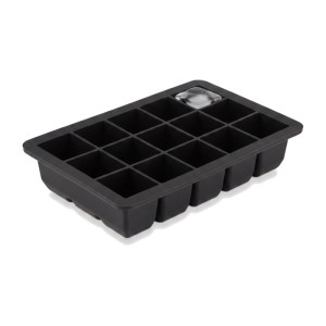 Schwarze Silikon Eiswürfelform mit 15 Fächern und einem Eiswürfel. Ideal für Whisky, Cocktails und Getränke.