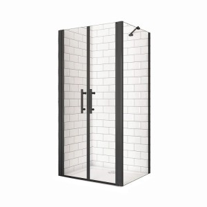 Duschparadies Eckdusche 120x90cm mit Pendeltür, Seitenwand, 6mm ESG Klarglas und schwarzem Rahmen.