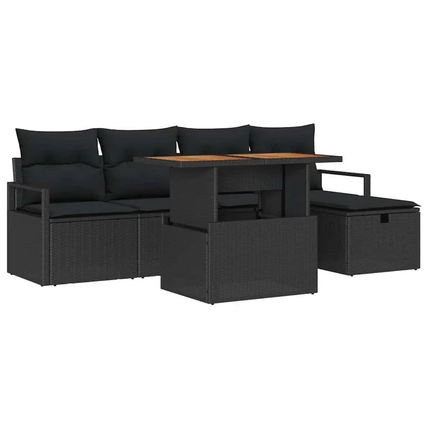 vidaXL 6-Teiliges Garten-Sofa-Set mit Kissen in Schwarz aus Poly Rattan 3361324