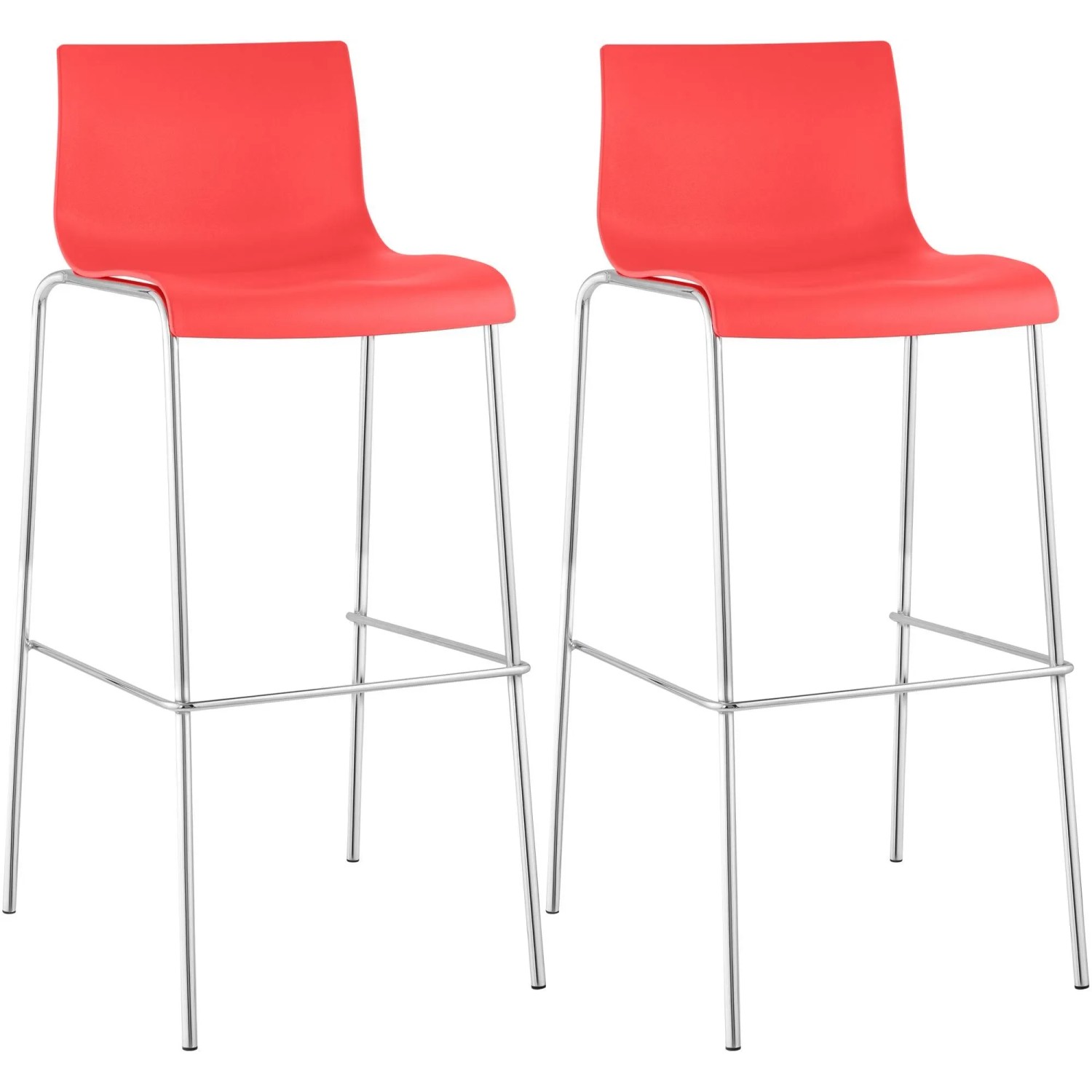 CLP 2er Set Barhocker Hover Kunststoff 4-Fuß Gestell Rot/Chrom