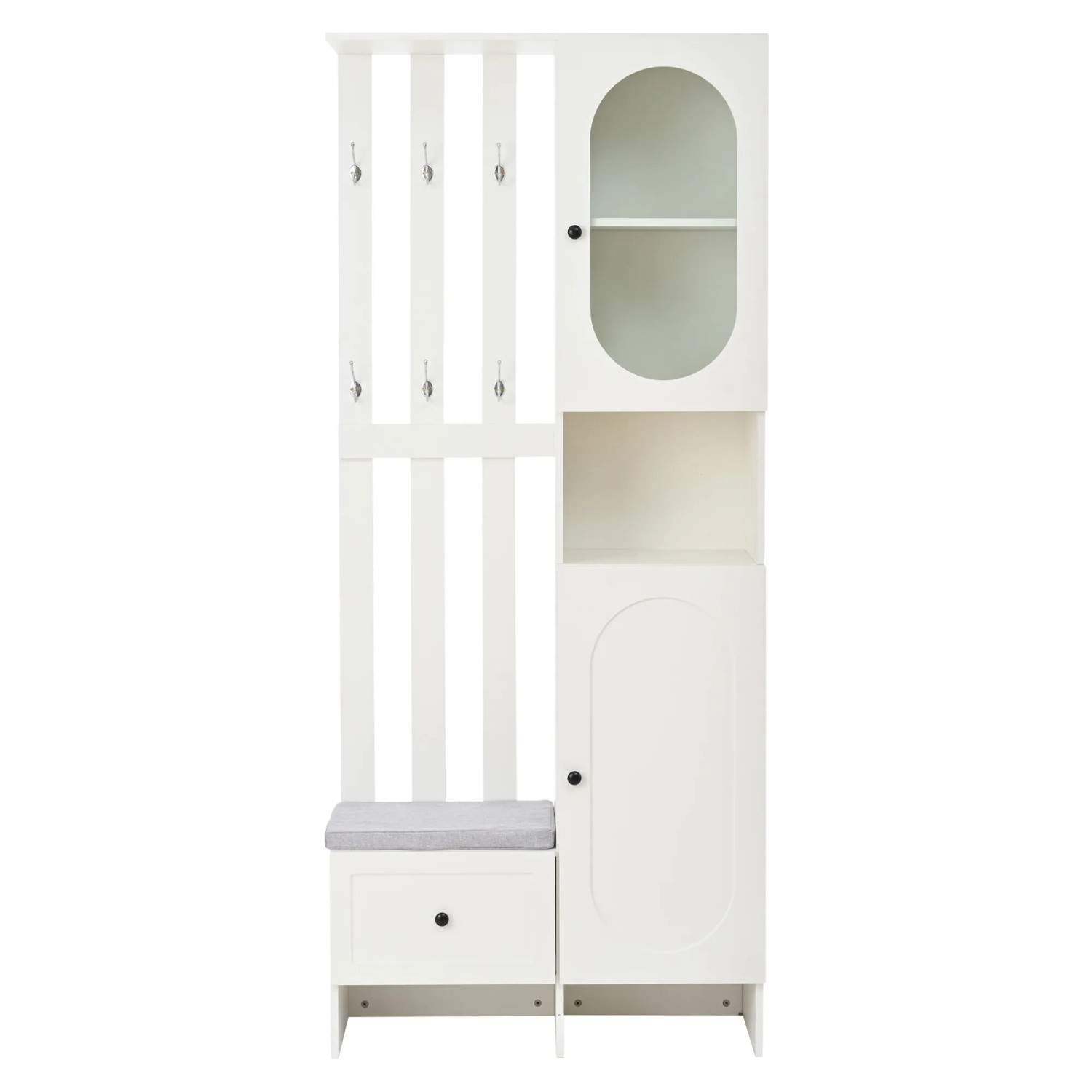 ModernLuxe Garderobe mit 2 Schränken Kleiderstange Schuhbank Polster Spanplatte Weiß