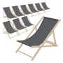 10er Set klappbare ECD Germany Holz-Liegestühle in Anthrazit. Ideal für Garten, Balkon oder Strand.