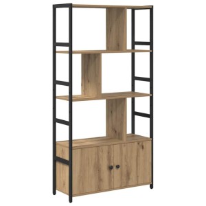 vidaXL Bücherregal Artisan-Eiche mit schwarzem Stahlrahmen, offenen Fächern und 2 Türen aus Holzwerkstoff.