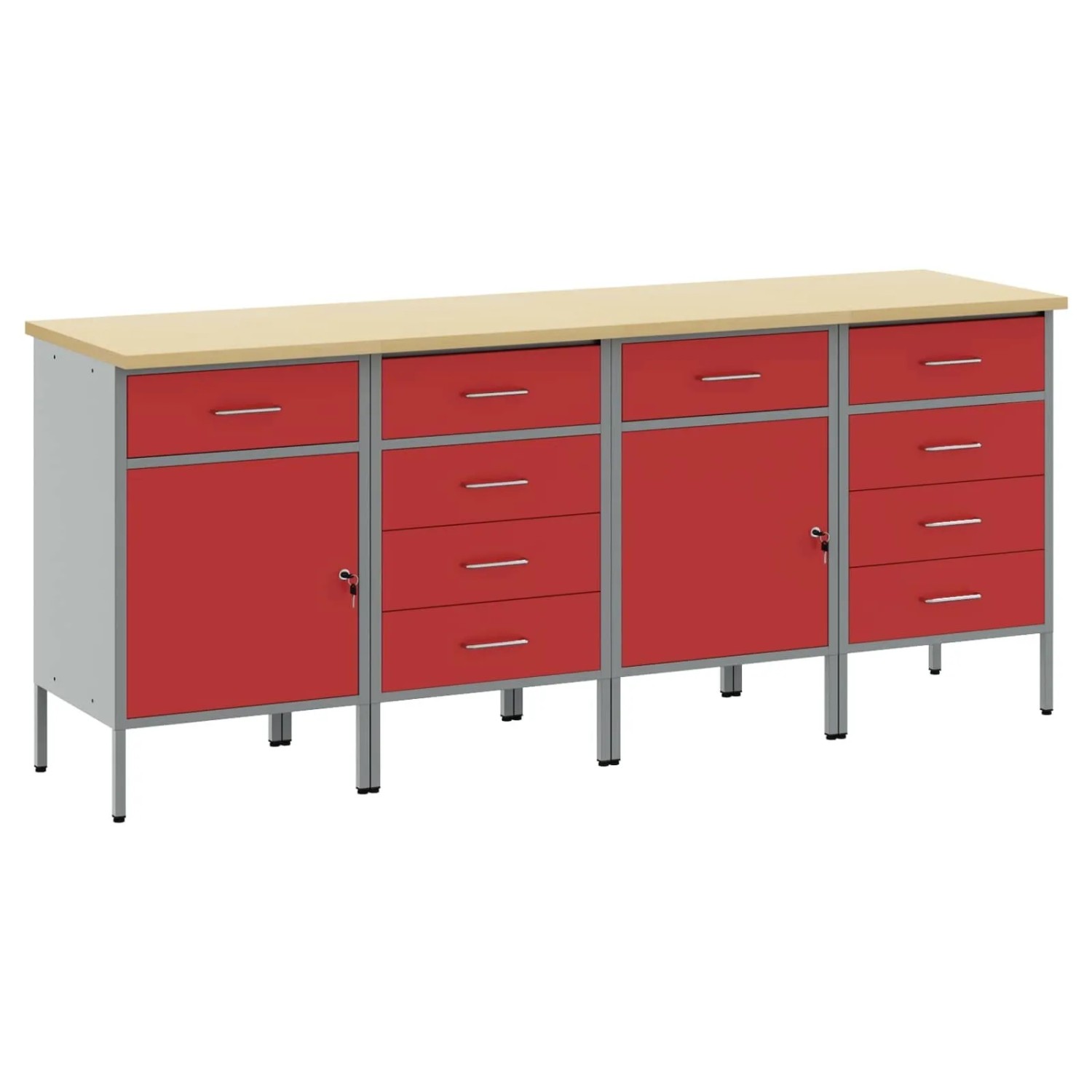 vidaXL Werkbank mit Schubladen 4-Tlg Rot und Grau 200 x 55 x 85 cm 3321387