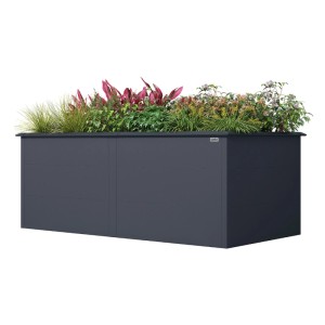Weka Metall-Hochbeet Gary XL, 200x100x77 cm, Anthrazit, bepflanzt.