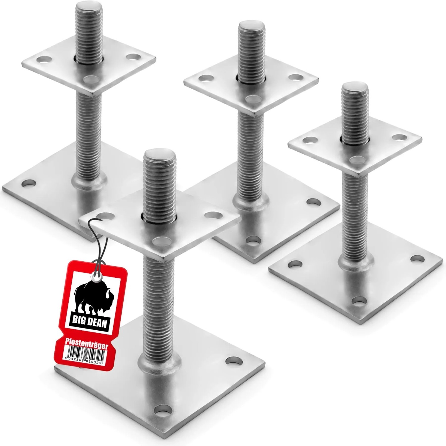 BigDean 4 Stück Pfostenträger Höhenverstellbar Höhe 30 150mm Verzinkt Und Zum Aufschrauben BigDean 4 Stück Pfostenträger höhenverstellbar Höhe 30 – 150mm – verzinkt & zum Aufschrauben