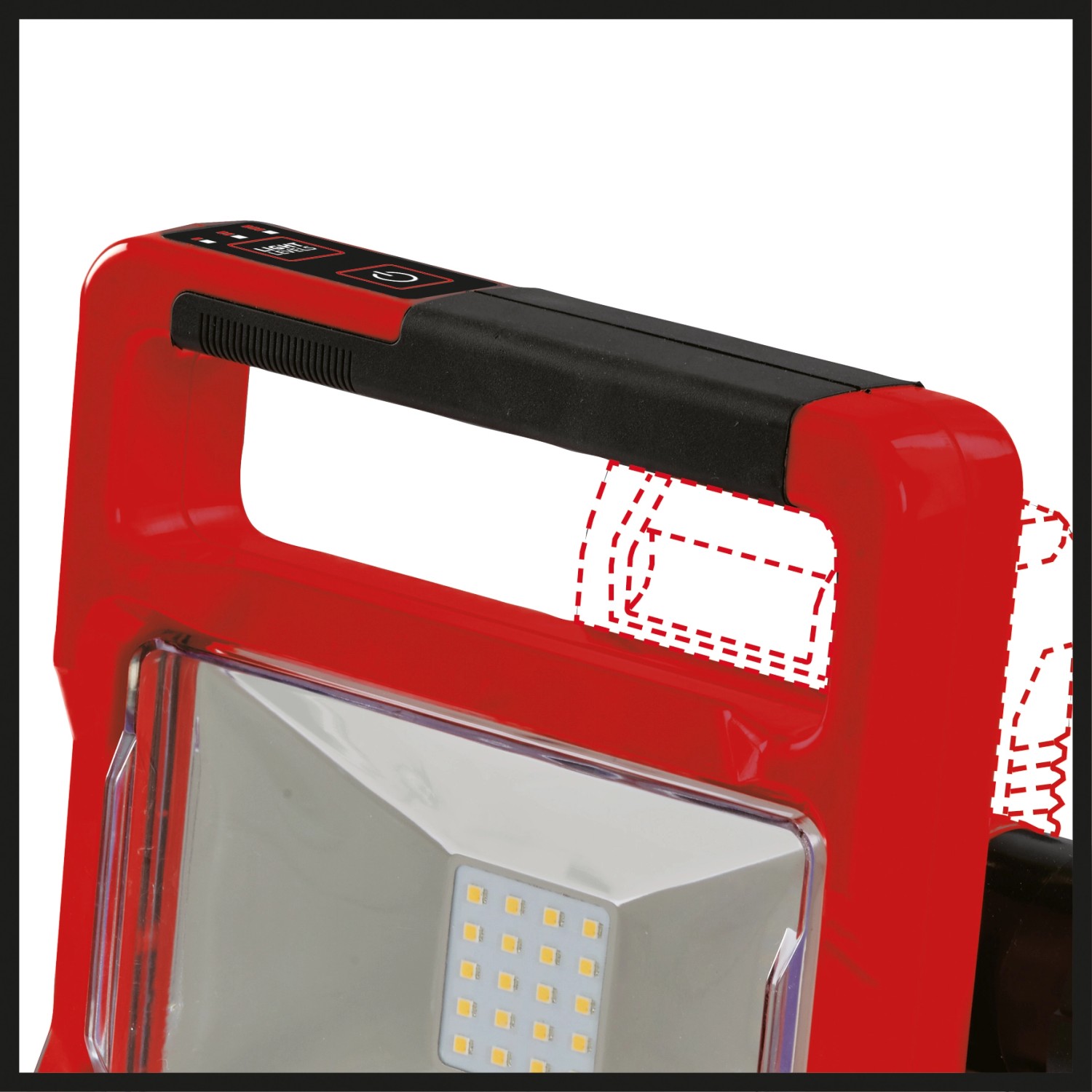 Einhell Akku-Lampe TE-CL 18/2000 LiAC Solo, roter LED-Baustrahler mit Tragegriff.