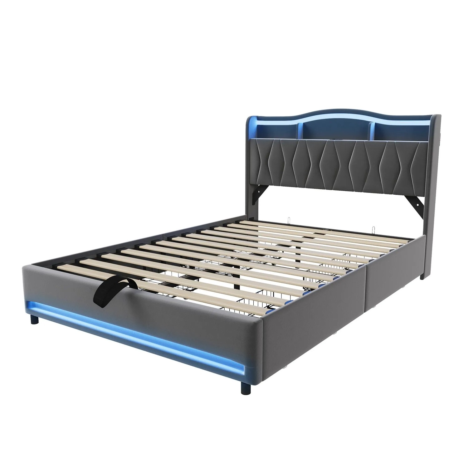 PXloue Polsterbett  160x200 Stauraumbett mit LED‑Beleuchtung USB und Stauraum