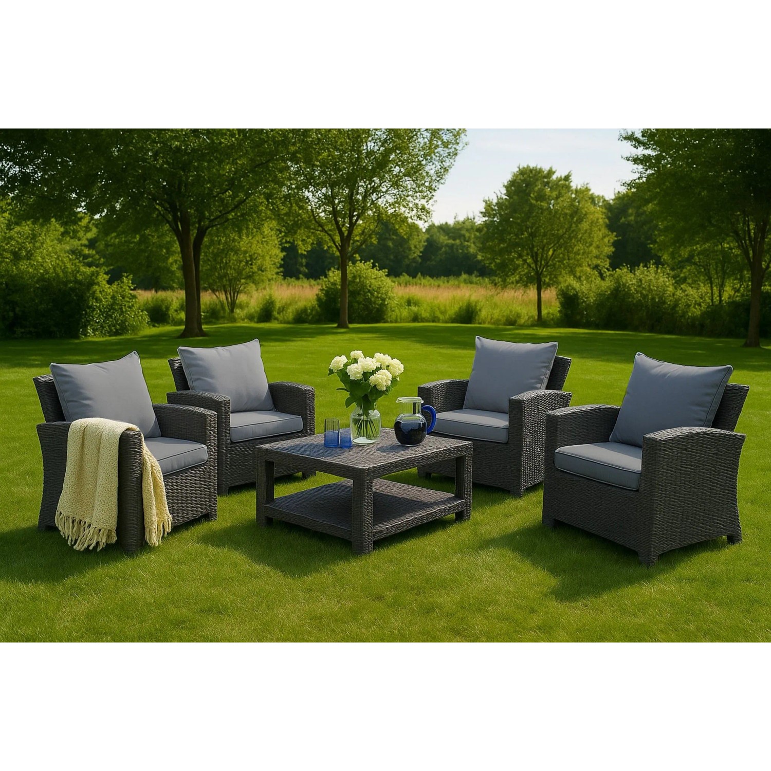 Setgarden Mix Sitzkissen Für Polyrattan Sessel 50x52x7 Sitz + 50x56 cm Rückenlehne 1tlg Grau_9
