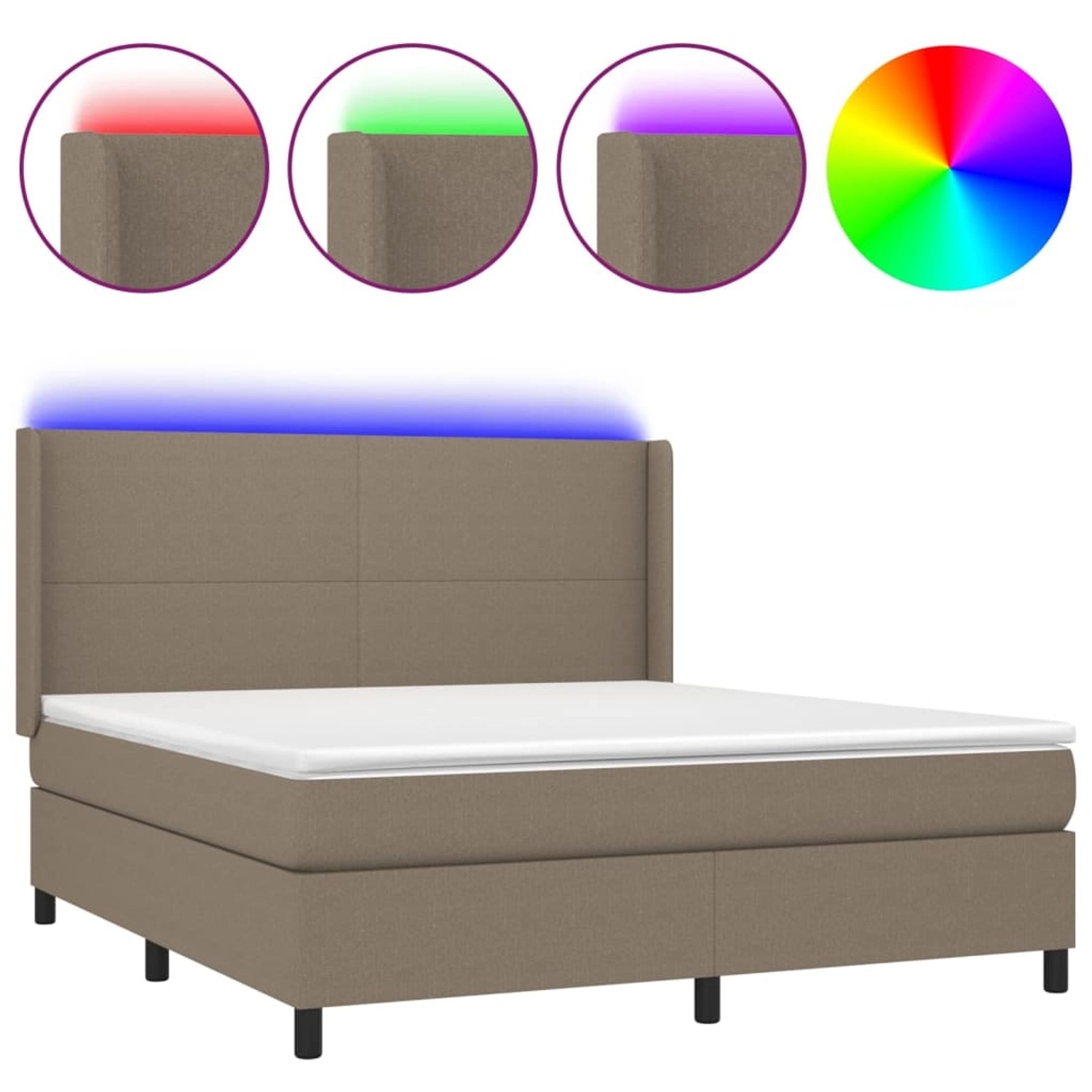 vidaXL Boxspringbett mit Matratze & LED Taupe 180x200 cm Stoff 3138177 günstig online kaufen
