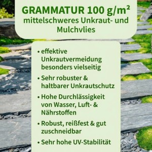 TTL GARDEN Unkrautvlies 100g/m² 2x5m 10m² Schwarz Gartenvlies Mulchvlies UV-stabil für Beet Wege & Terrasse