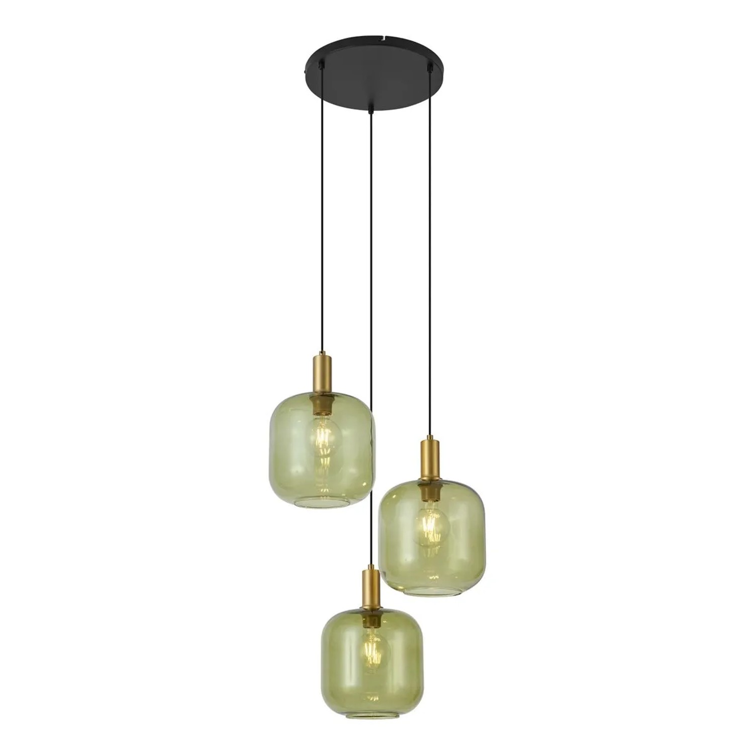 QAZQA Hotel Chic Hängelampe Schwarz mit Gold und Grün Glas 3 Licht Zuzanna