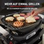 Weber Gasgrill Q1100N: Burger und Gemüse werden auf dem Grill zubereitet.